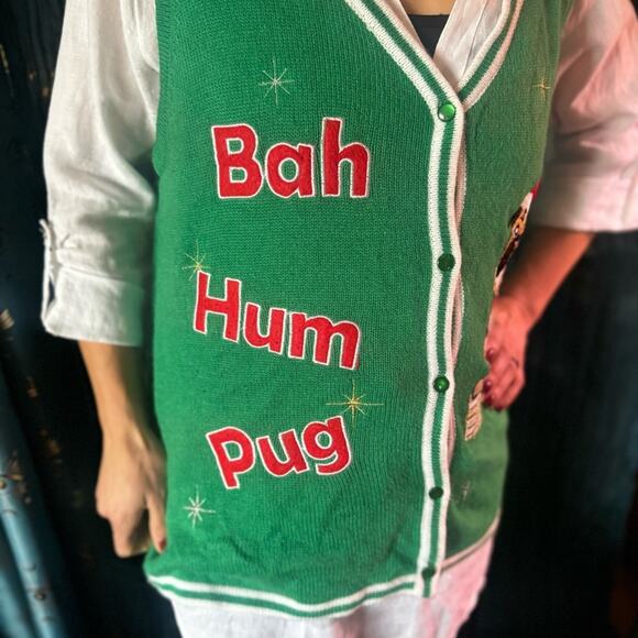 Ugly Sweater XXL . Bah Hum Pug . Dog Sweater . holiday Sleeveless Vest Sweater - Picture 4 of 4